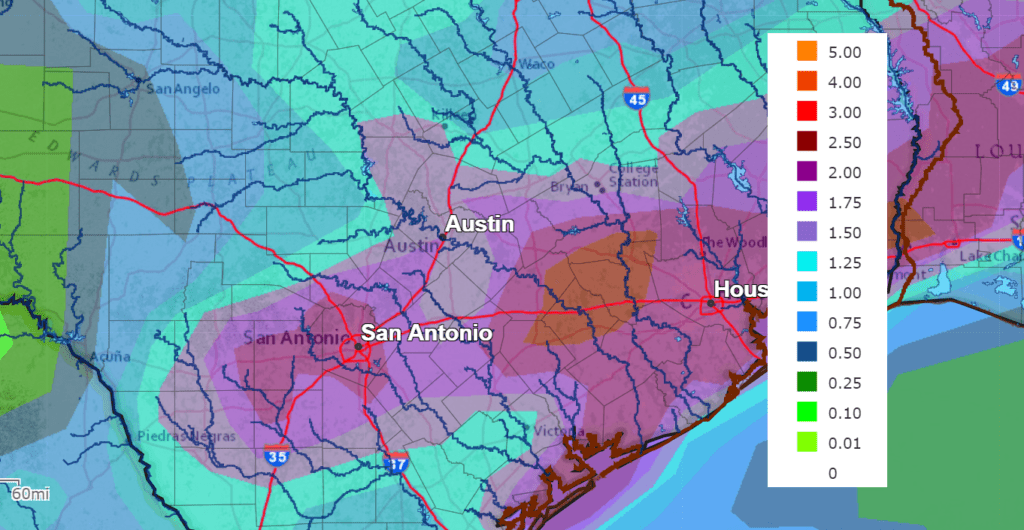NWS Rainfall Forecast for the Period 7 pm Monday through 7 pm Saturday