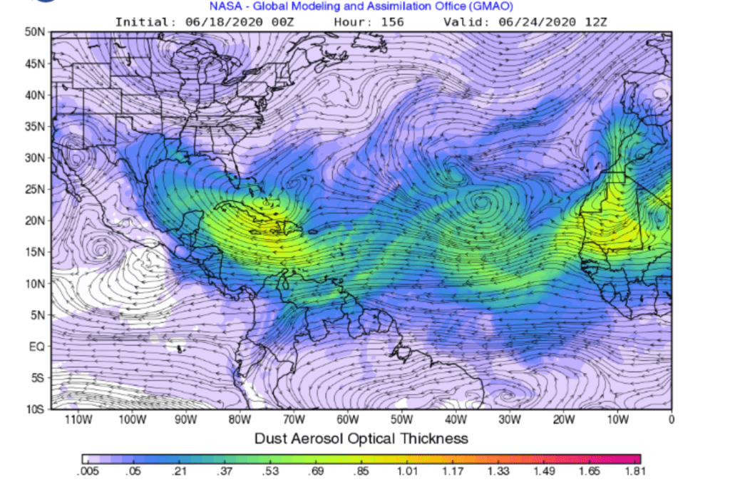 NASA GEOS 5 Forecast Model valid 7 am Wednesday, June 24, 2020