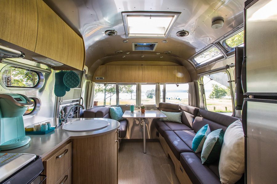 Interior of an Airstream trailer at Black Rock Park